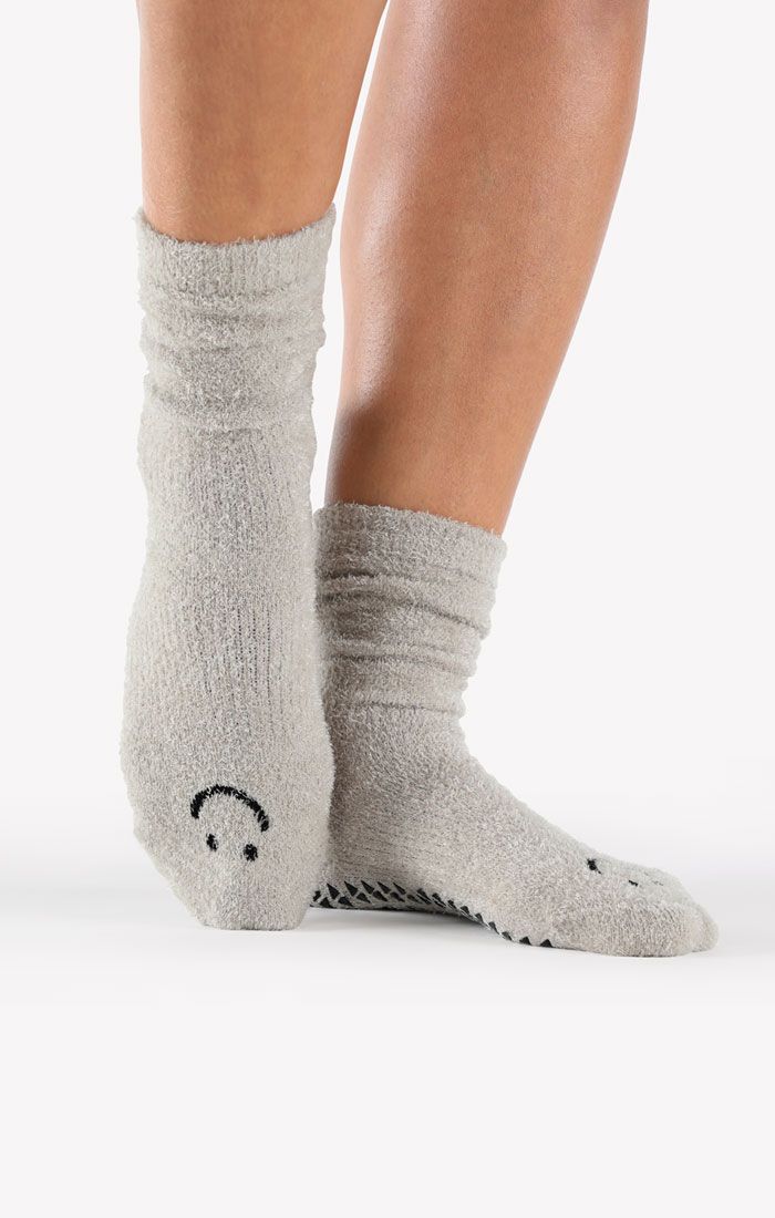 Happy Cloud Crew Grip Sock - Heather Grey