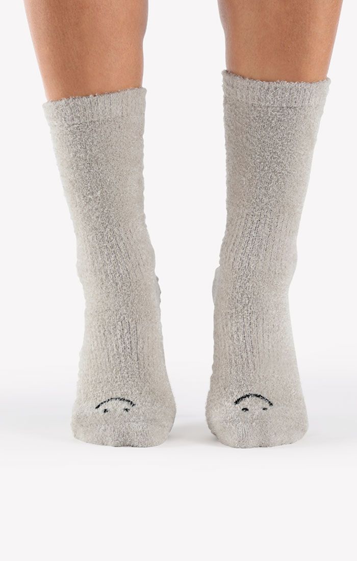 Happy Cloud Crew Grip Sock - Heather Grey