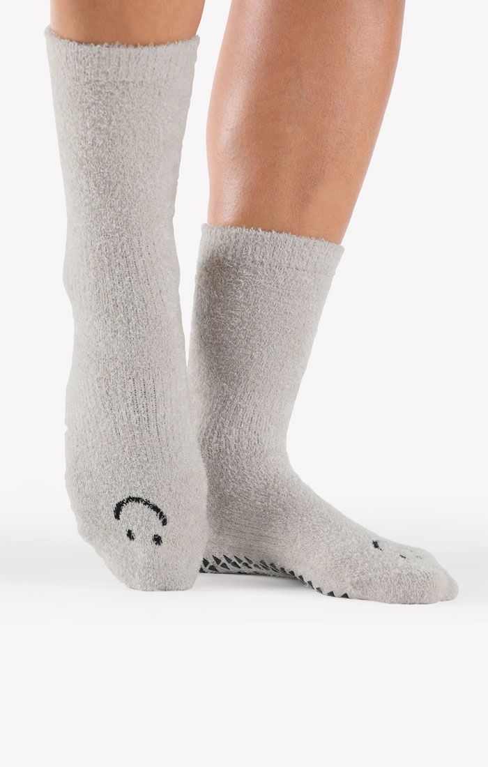 Happy Cloud Crew Grip Sock - Heather Grey