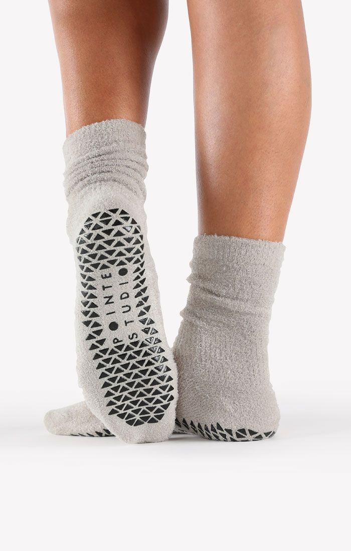 Happy Cloud Crew Grip Sock - Heather Grey