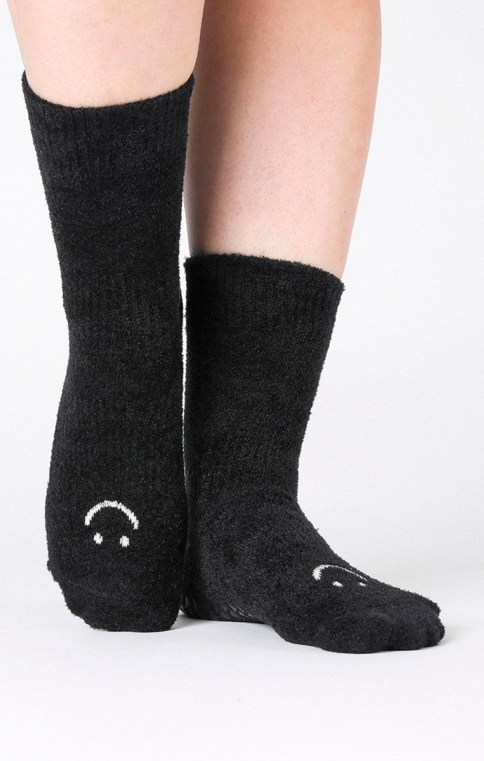 Happy Cloud Crew Grip Sock - Black