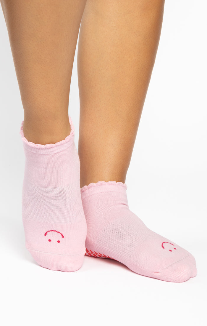 Happy Full Foot Grip Sock - Baby Pink