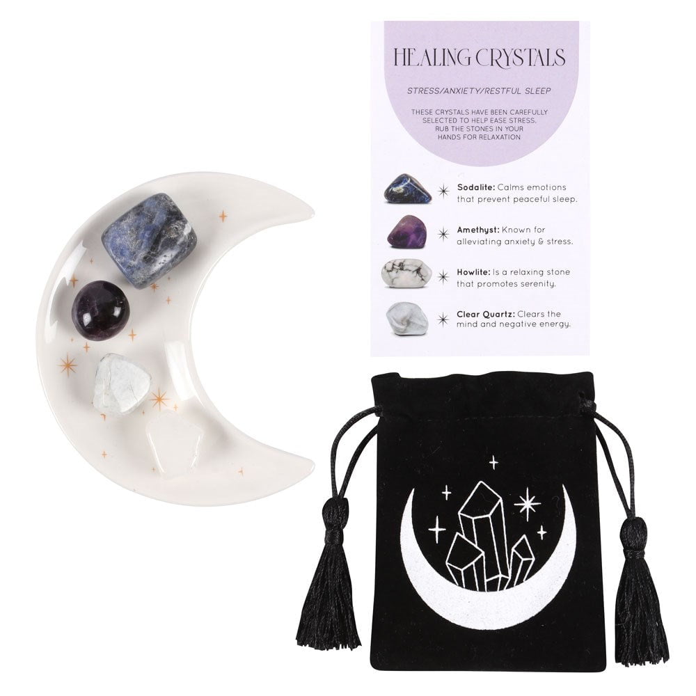 WEDOYOGA Stress Healing Crystal Set with Moon Trinket dish