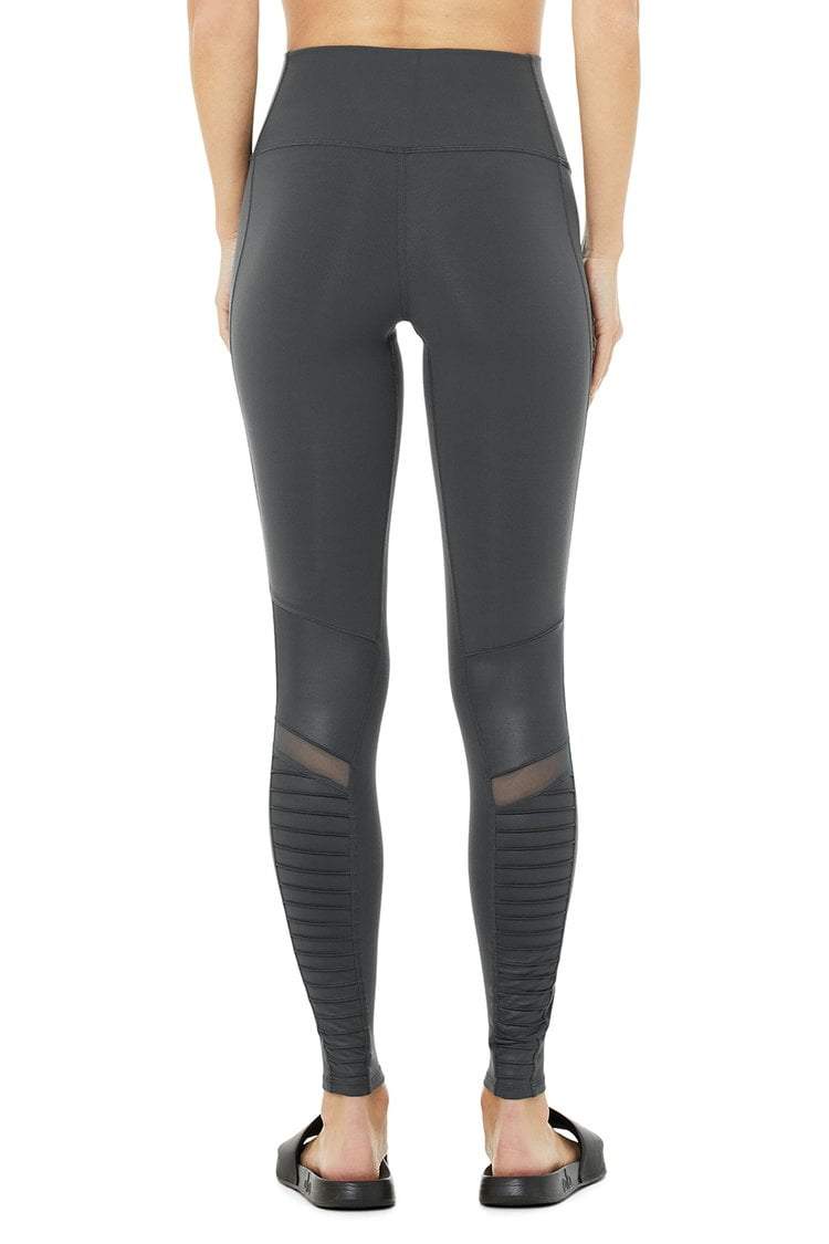 Alo Yoga Leggings High-Waist Moto Legging - Anthracite/Anthracite Glossy