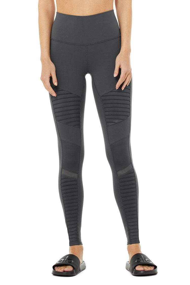 Alo Yoga Leggings High-Waist Moto Legging - Anthracite/Anthracite Glossy