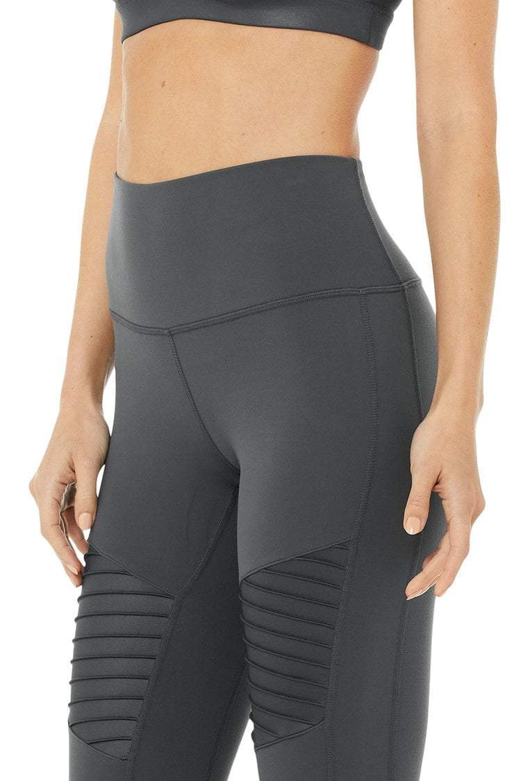 Alo Yoga Leggings High-Waist Moto Legging - Anthracite/Anthracite Glossy