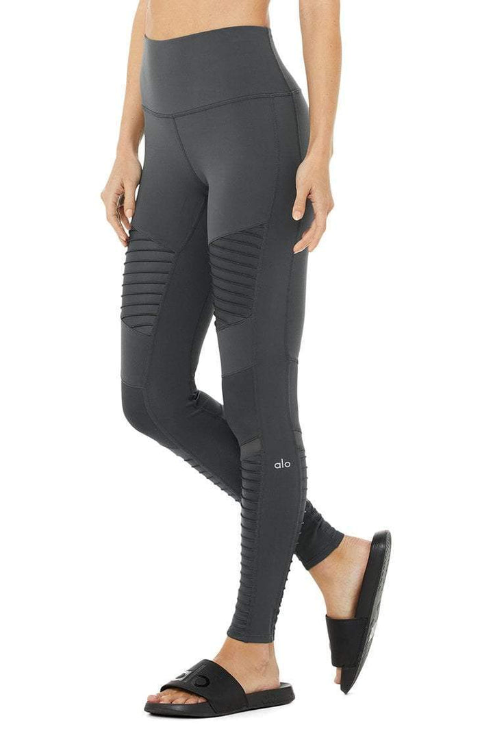 Alo Yoga Leggings High-Waist Moto Legging - Anthracite/Anthracite Glossy