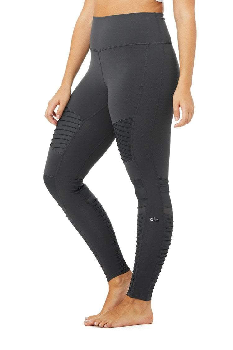 Alo Yoga Leggings High-Waist Moto Legging - Anthracite/Anthracite Glossy