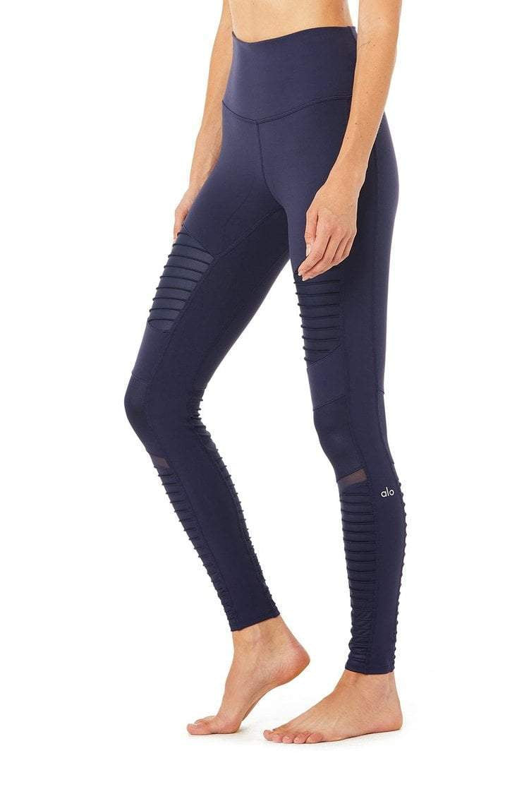 Alo Yoga Leggings High-Waist Moto Legging - Rich Navy/Rich Navy Glossy