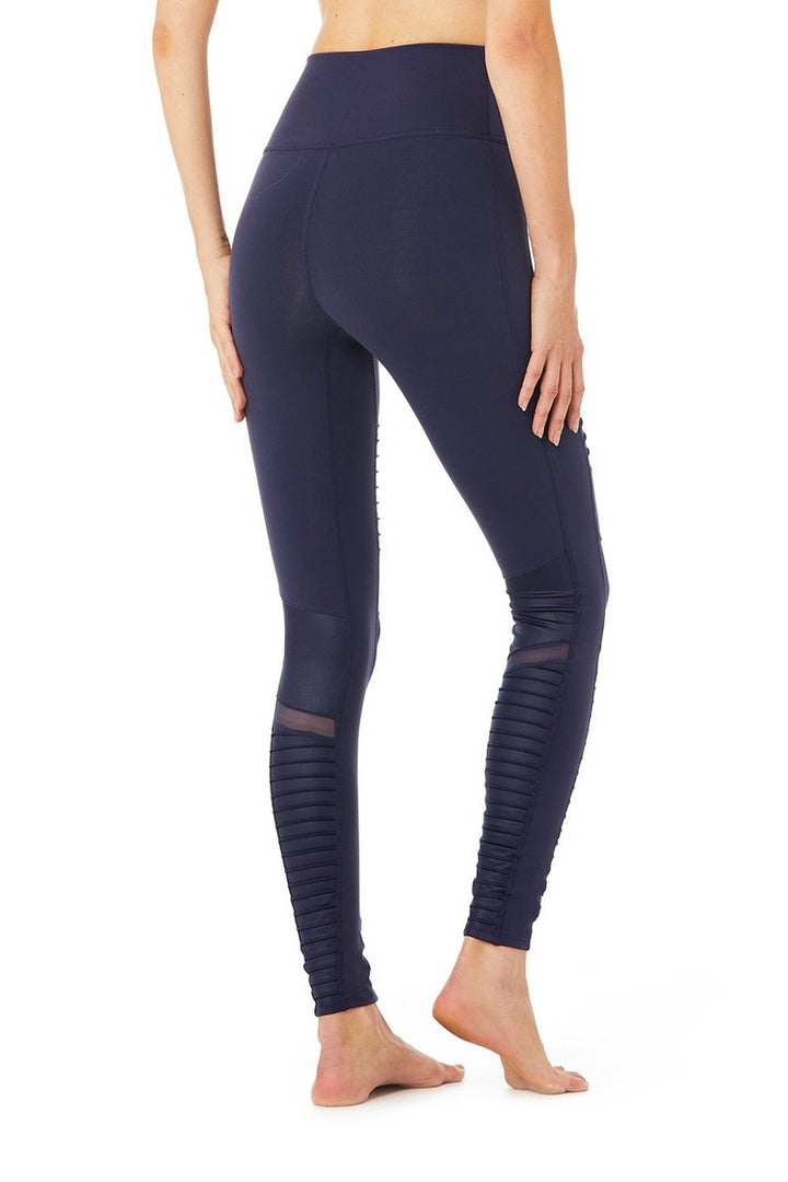 Alo Yoga Leggings High-Waist Moto Legging - Rich Navy/Rich Navy Glossy