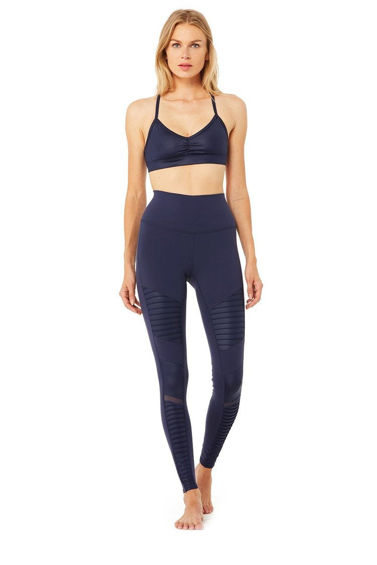 Alo Yoga Leggings High-Waist Moto Legging - Rich Navy/Rich Navy Glossy